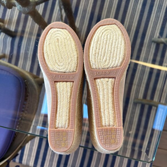 NWOT Crew Wedge Womens 7 Tan Cream Espadrilles Jute Platforms Canvas Sandals - Picture 5 of 11